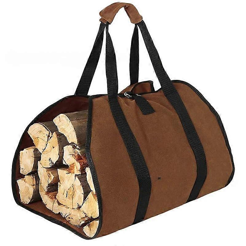 Firewood Log Carrier HeavyDuty WaterResistant Canvas Tote with Comfort Handles Large Capacity Coffee