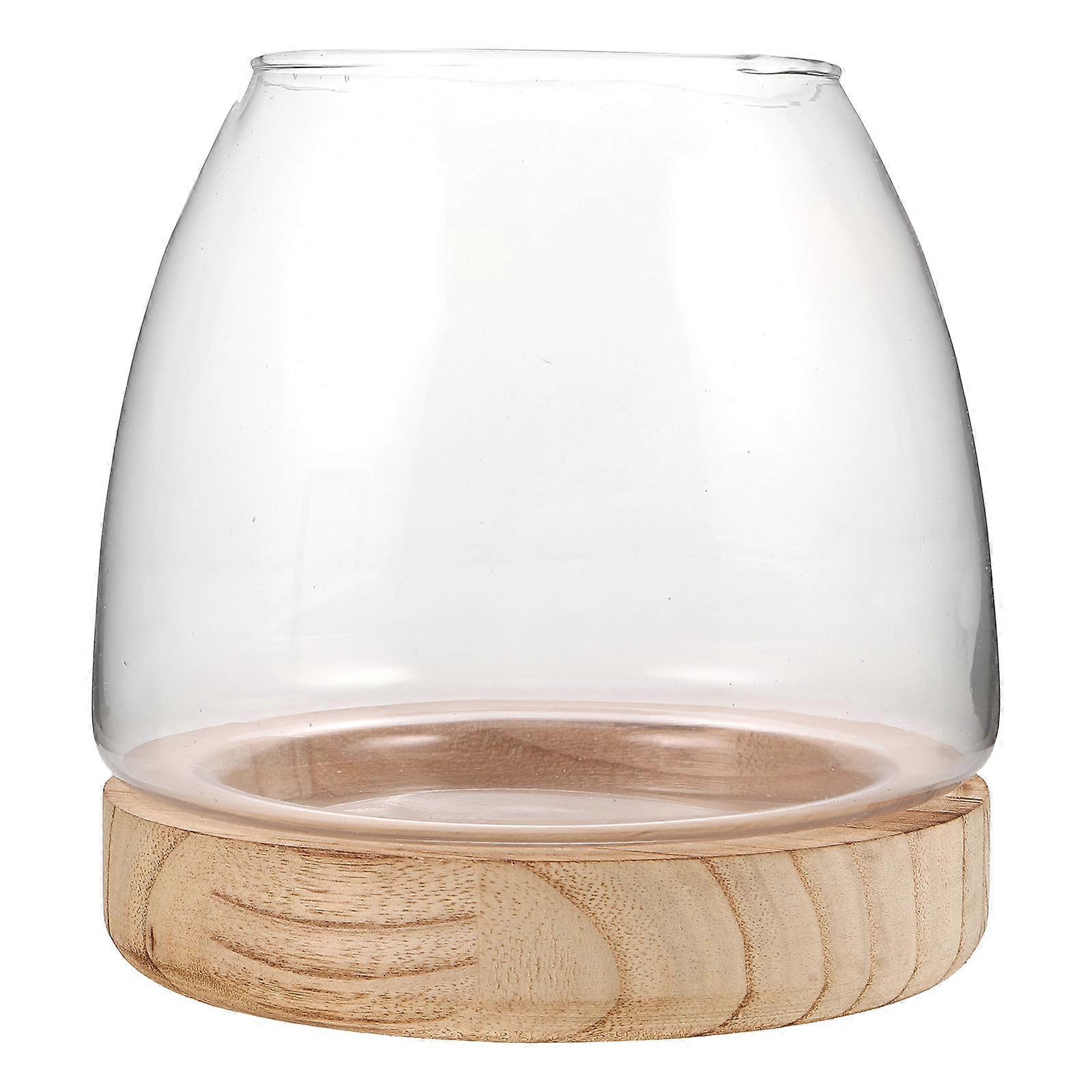 Hydroponic Plant Terrarium Wood Base Glass Vase for Water Propagation Station