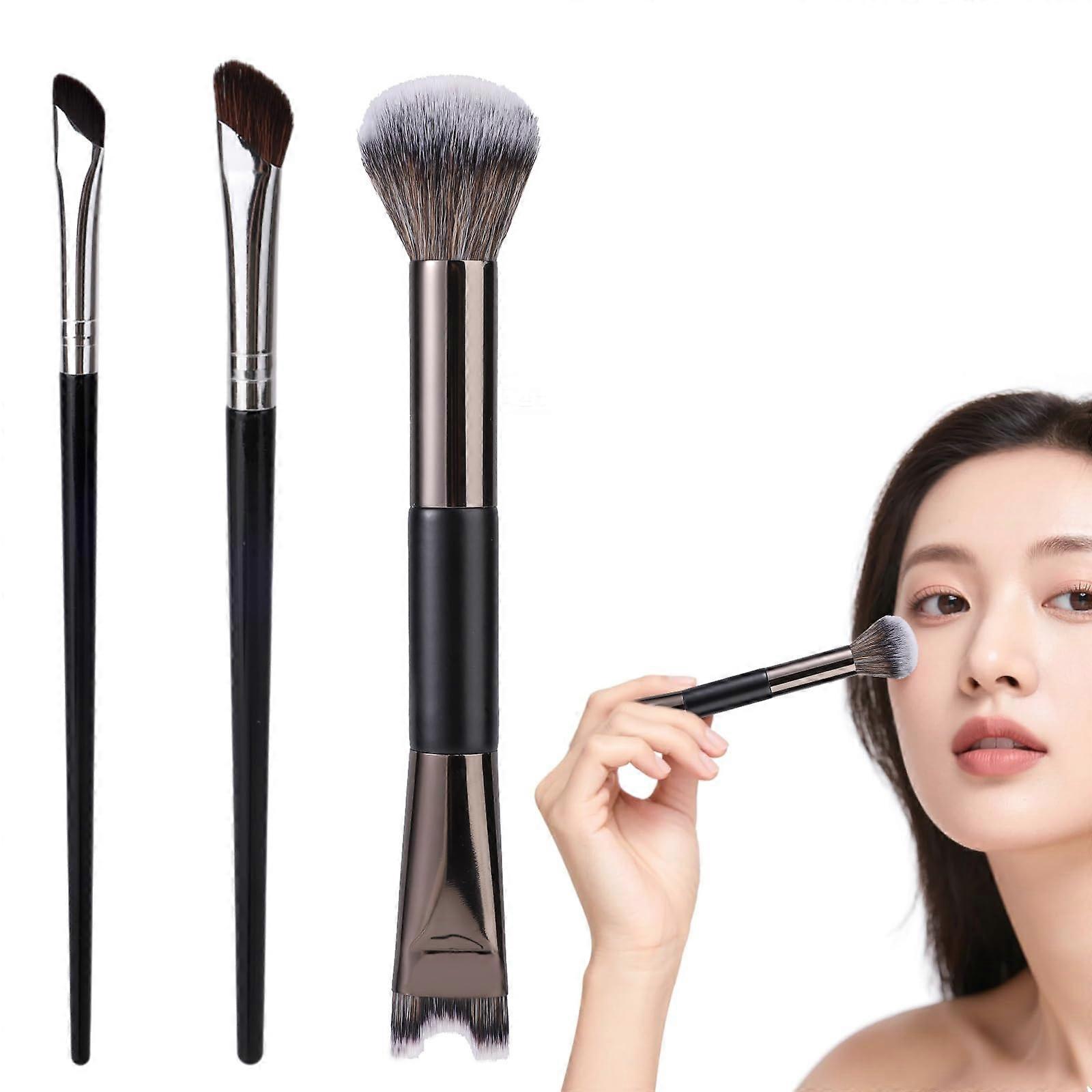 3pcs Nose Contour Brush Set, Dual Ended U Shaped and Angled Concealer Brushes for Precision Sculpting and Highlighting