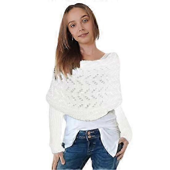 Knitted Shawl with Sleeves and Cable Pattern, Bohemian Cross Wrap Scarf