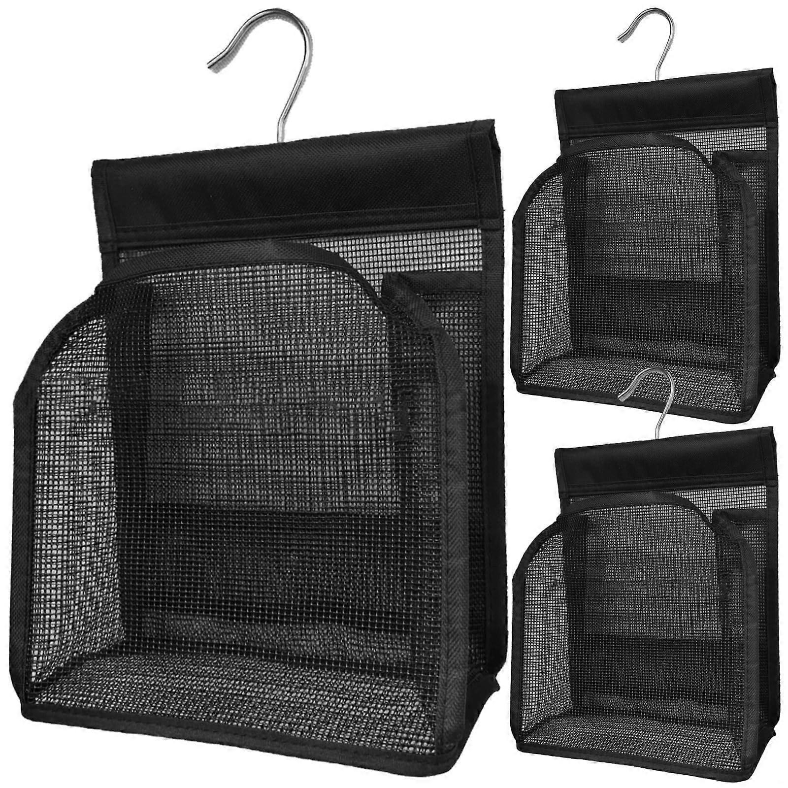 Bathroom Hanging Storage with Hooks, Black Mesh Shower Caddy Organizer for Dorm, Set of 3