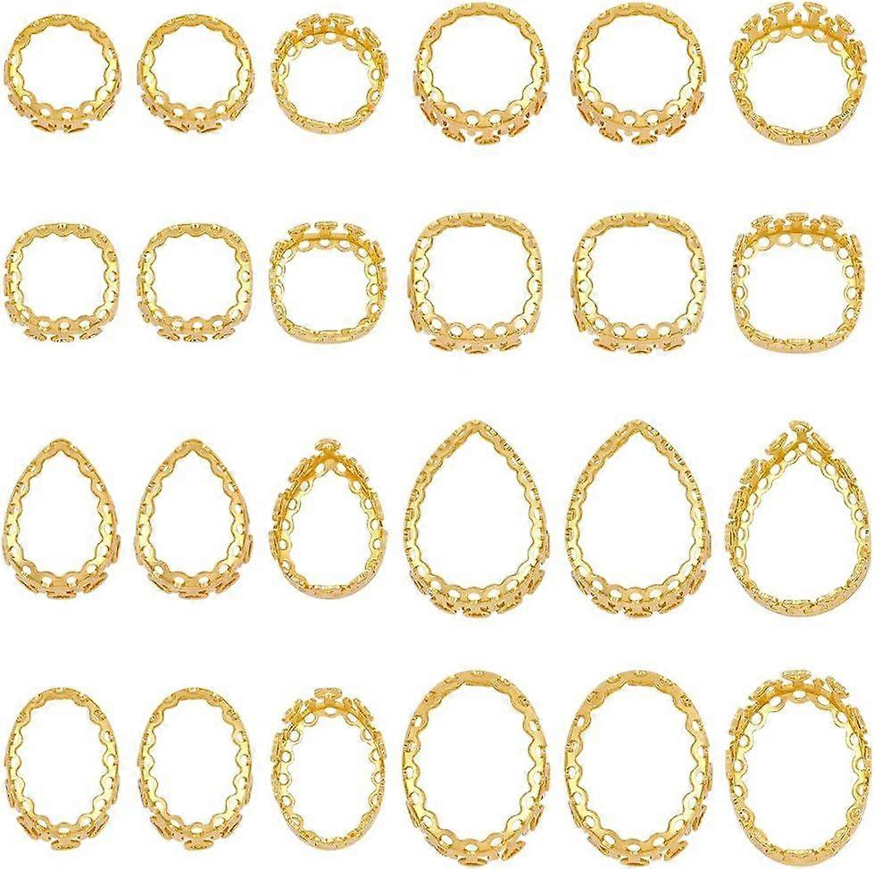 32pcs 8 Styles Golden Open Back Bezel Pendants Oval Teardrop Blank Hollow Pressed Frame Charms Round with Heart Cabochon Photo Cameo Pendants for Resi