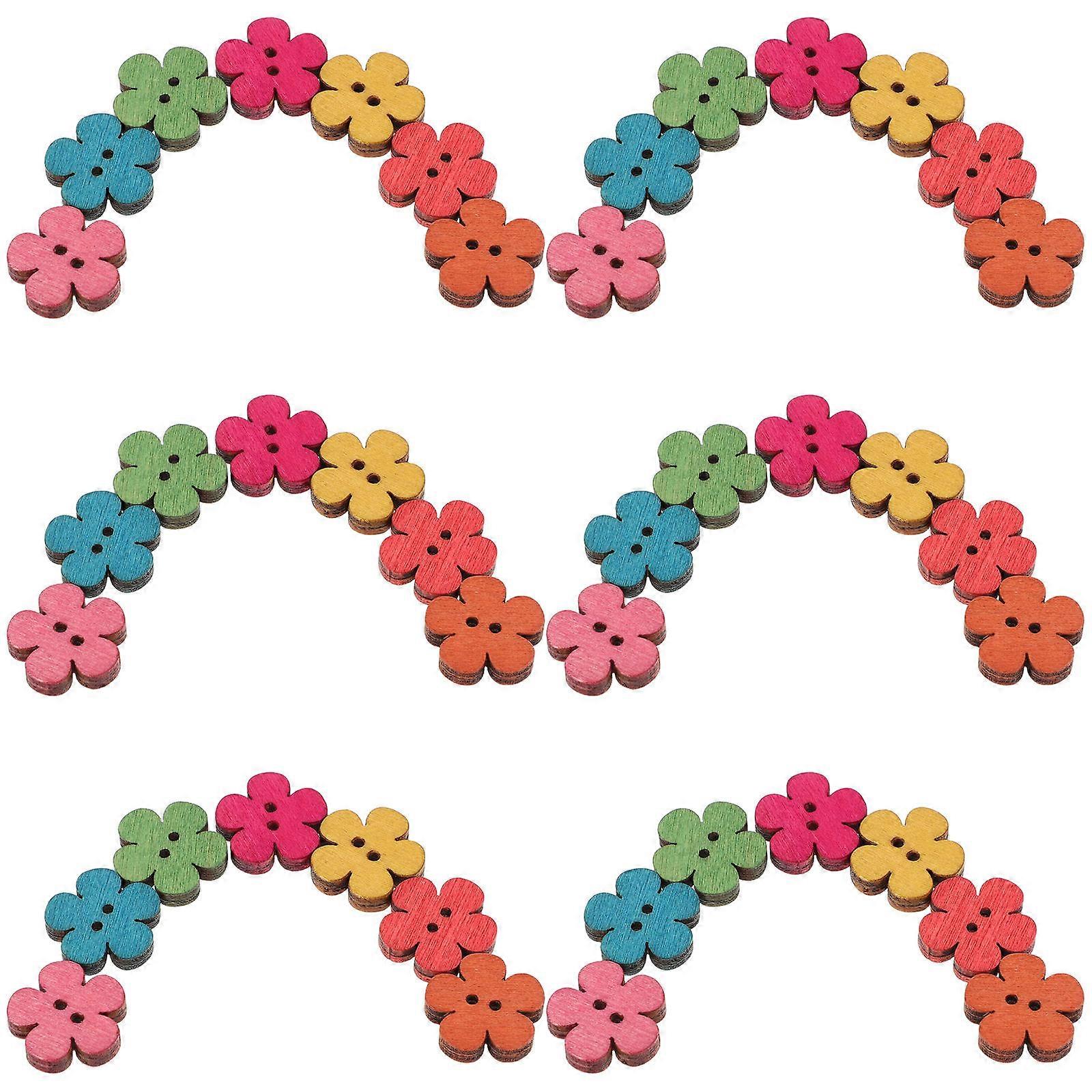 Assorted Color Wooden Flower Buttons for Sewing Use Featuring 50Pcs Set