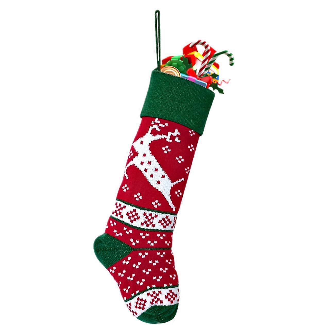 Large Knitted Christmas Stocking 18 Inch with Classic Patterns for Fireplace Hanging