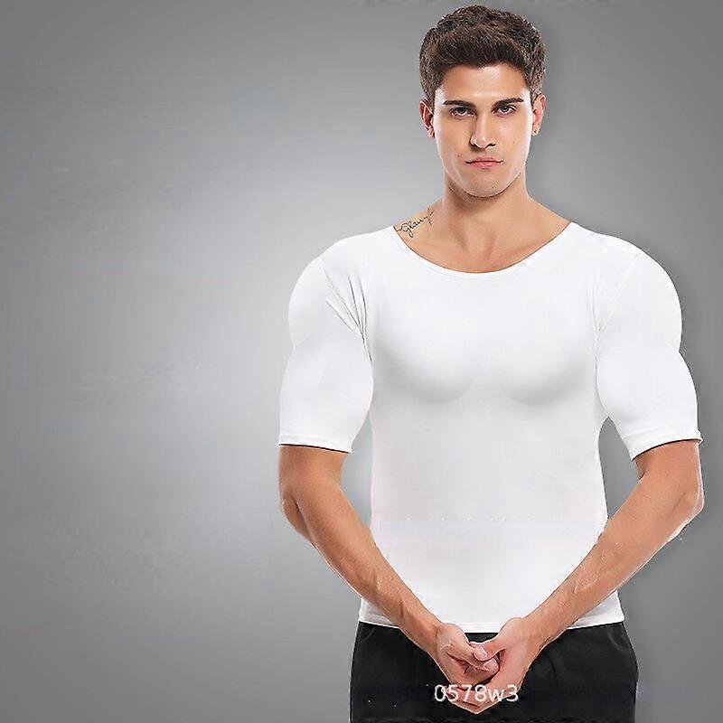 2022 Men's Invisible Pad Shaping Soft Sponge Fake Muscle Chest Top T-shirt