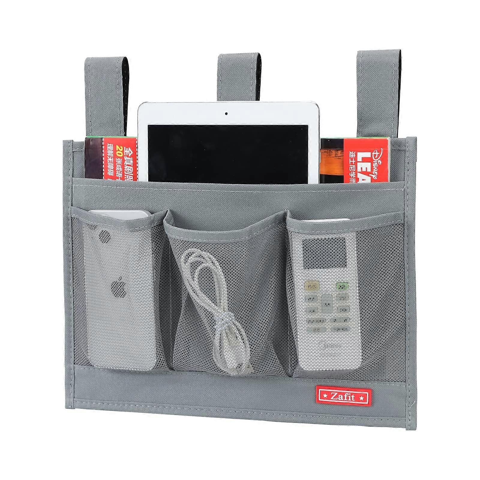 Bedside Caddy with Multiple Pockets, Oxford Cloth Hanging Organizer for Books, Remote – Grey