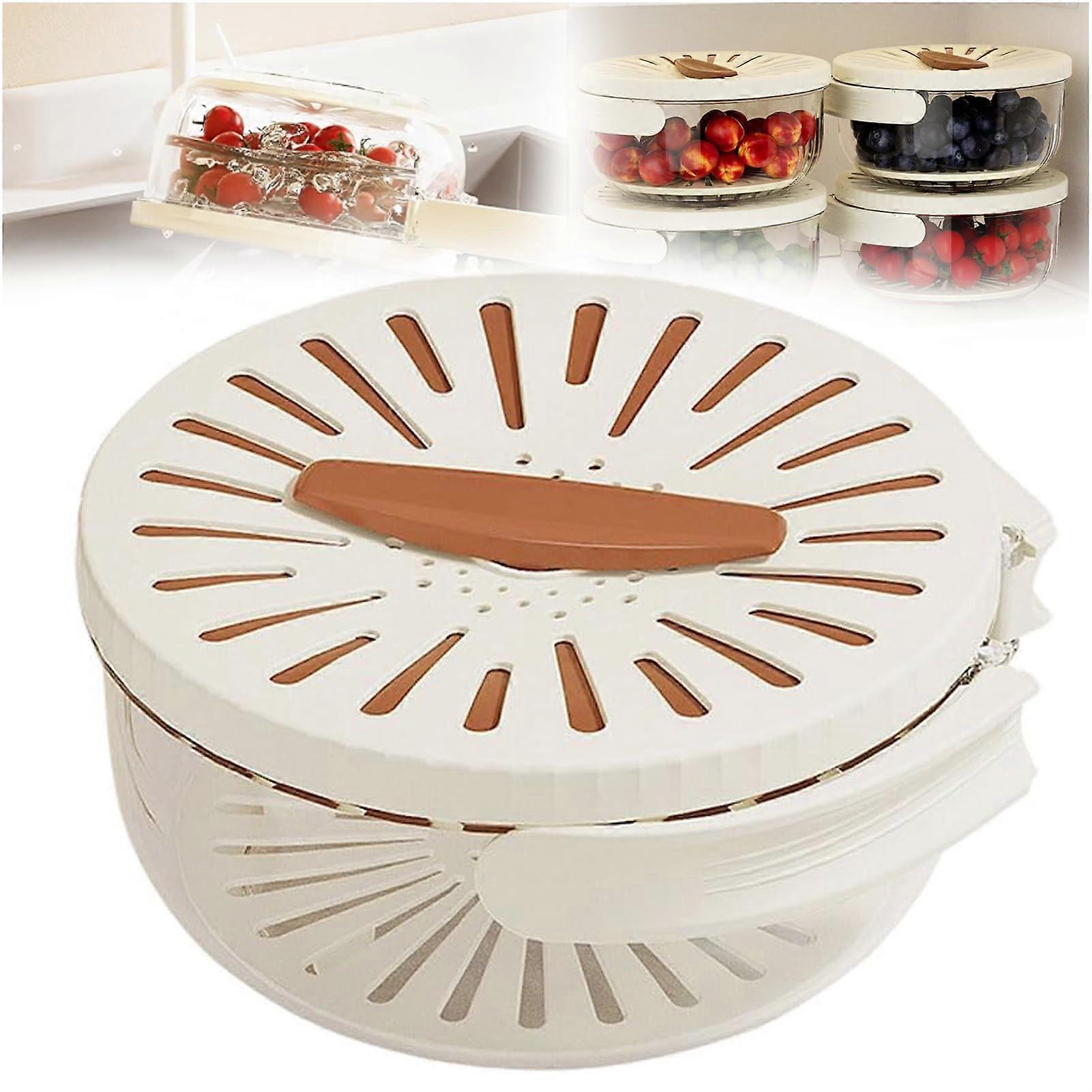 2 in 1 Fruit Washing Basket and Vegetable Strainer with Hidden Handle, Stackable Fridge Storage Bowl