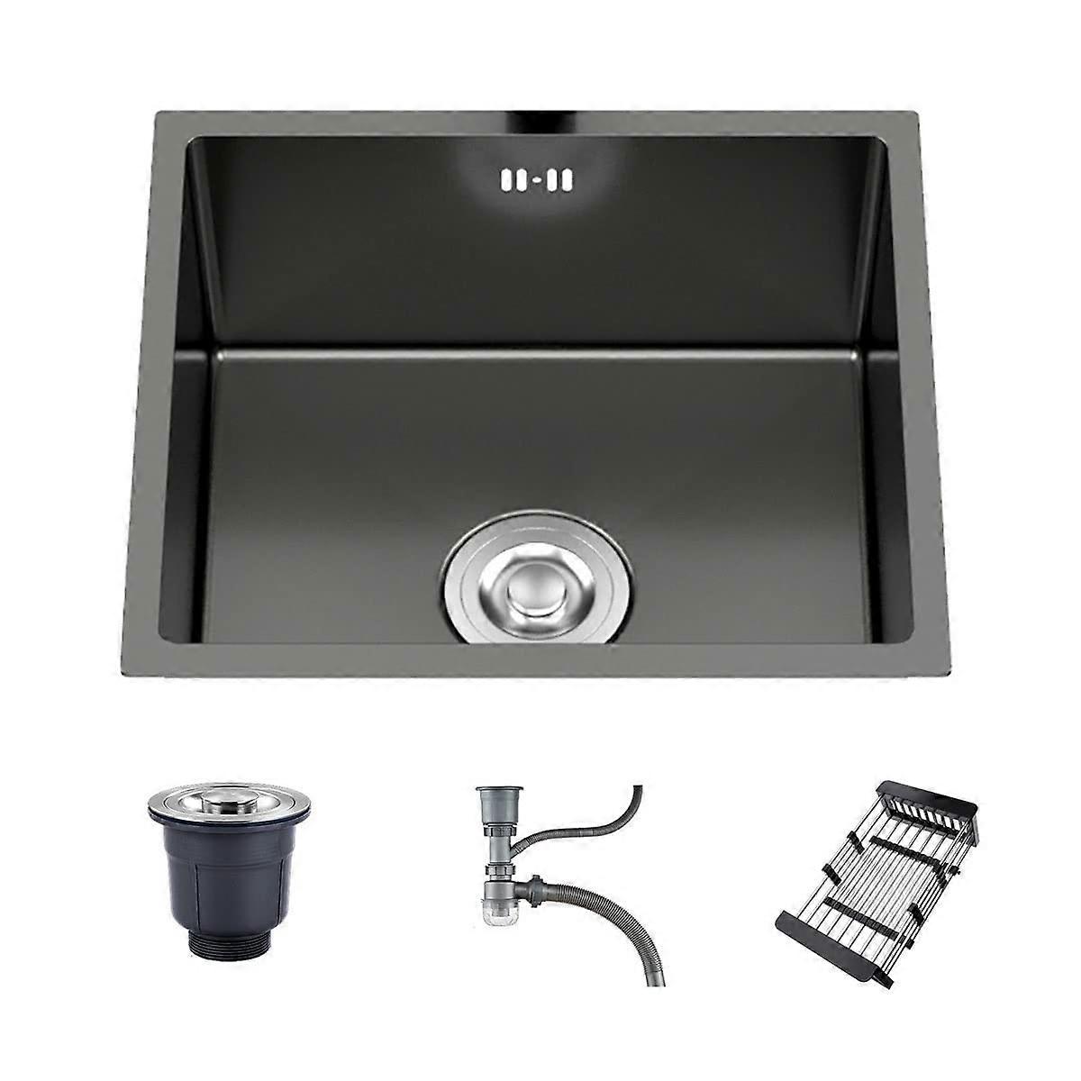 Black Stainless Steel Kitchen Sink Undermount Single Bowl, Rust Resistant Easy Clean Design