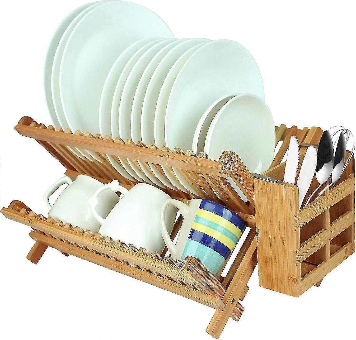 25-26 Bamboo Dish Drying Rack, Design, Collapsible and Space-Saving