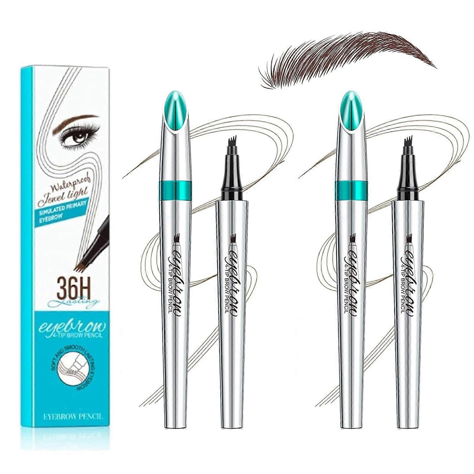 Waterproof 4 Fork Tip Eyebrow Pen Dark Brown 2PCS Long Lasting Microblading Brow Pencil