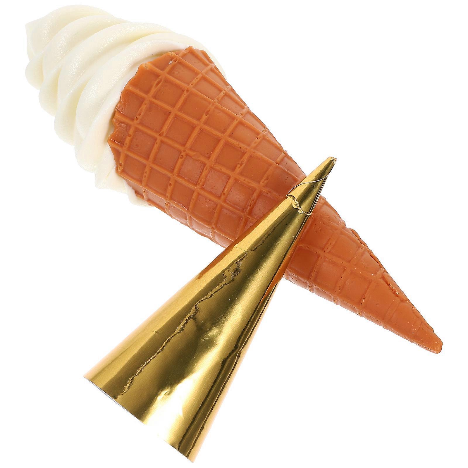 White Fake Ice Cream Cone Model for Decor with 3Pcs Simulation Dessert Display