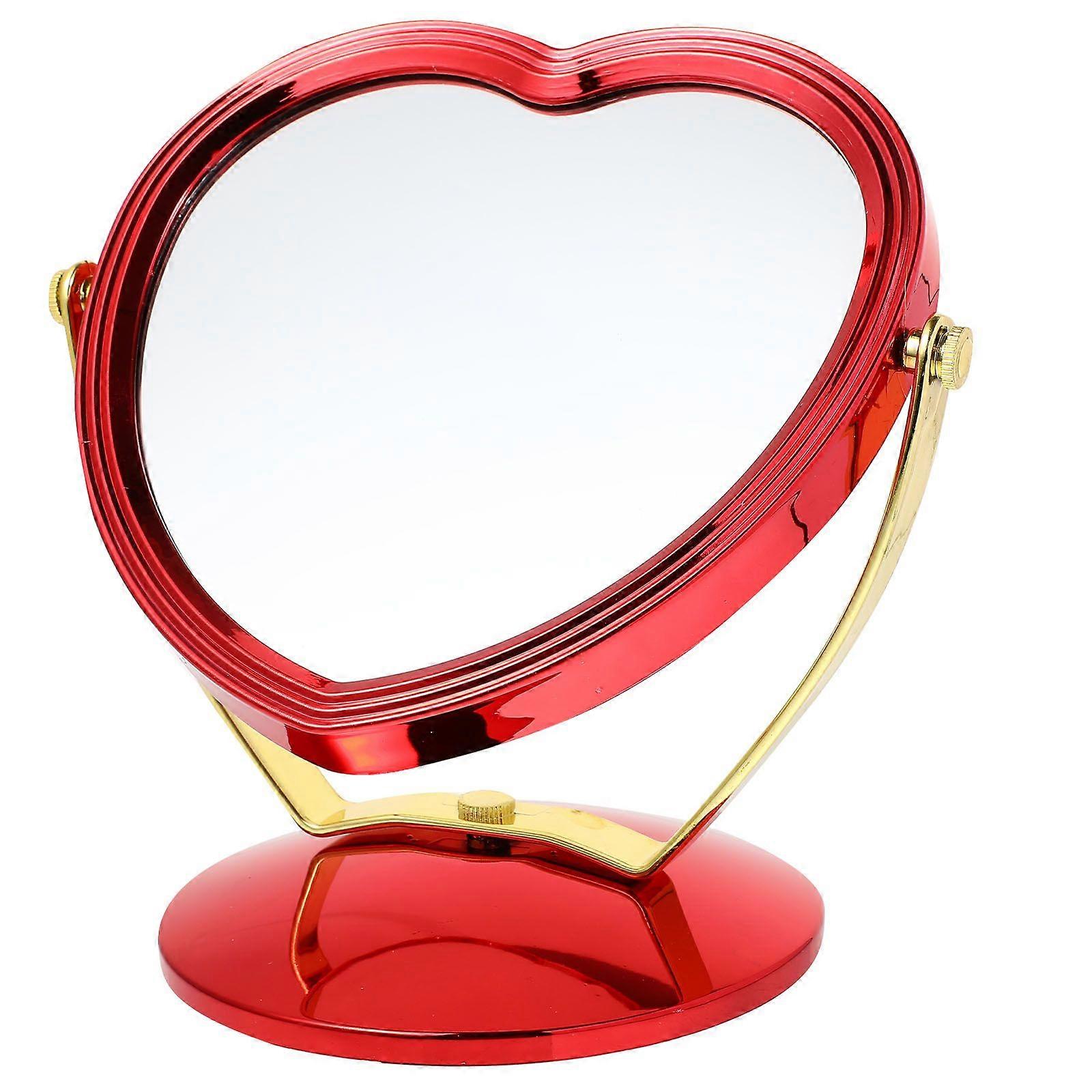 1Pc Double-sided Rotating Mirror Traditional Dowry Desktop Wedding Mirror (Red)