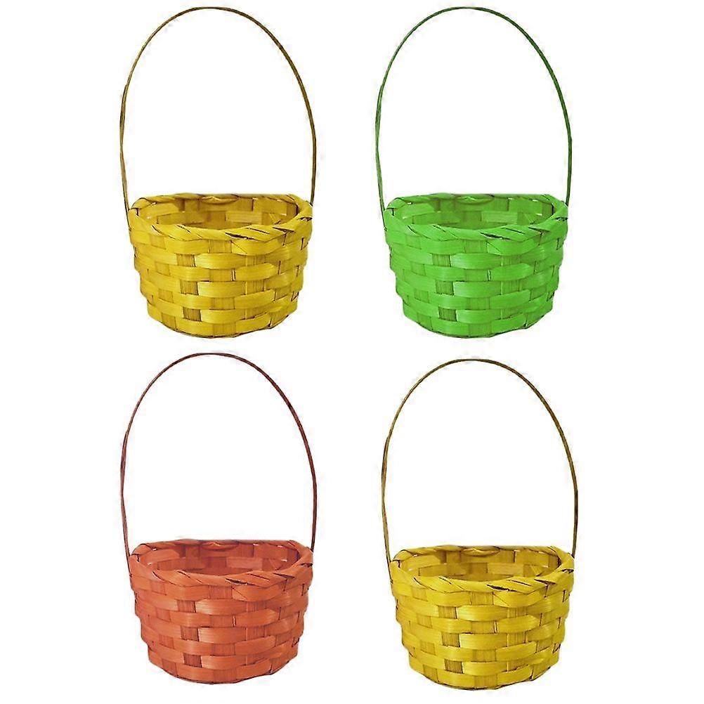 4 Pcs Easter Party Decorative Props Mini Portable Bamboo Baskets (Random Color)
