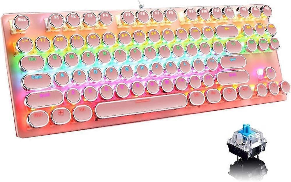 87 Key Retro Typewriter Style Mechanical Gaming Keyboard with Rainbow RGB Backlight and Blue Switch