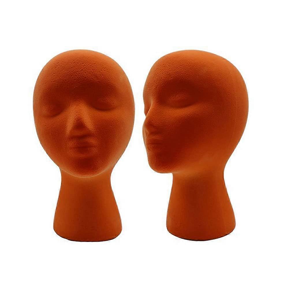 Female Mannequin Head for Wig Styling with Stable Base and Smooth Flocking Surface, Orange