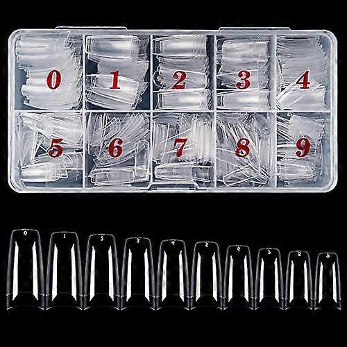 500pcs Clear Coffin Acrylic Nail Tips Half Cover False Nails 10 Sizes with Storage Case