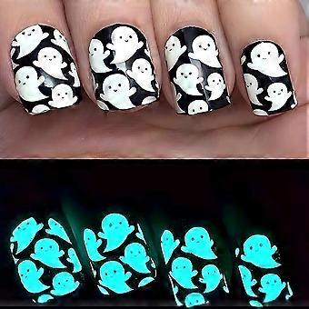 Halloween Ghost Press On Nails Glow In Dark Short Square Black and White Acrylic False Nails 24pcs