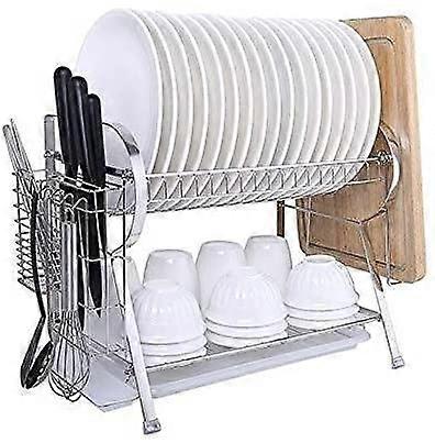 Stainless Steel 2 Tier Dish Drying Rack with Drainboard, Rustproof Double Layer Kitchen Counter Organizer