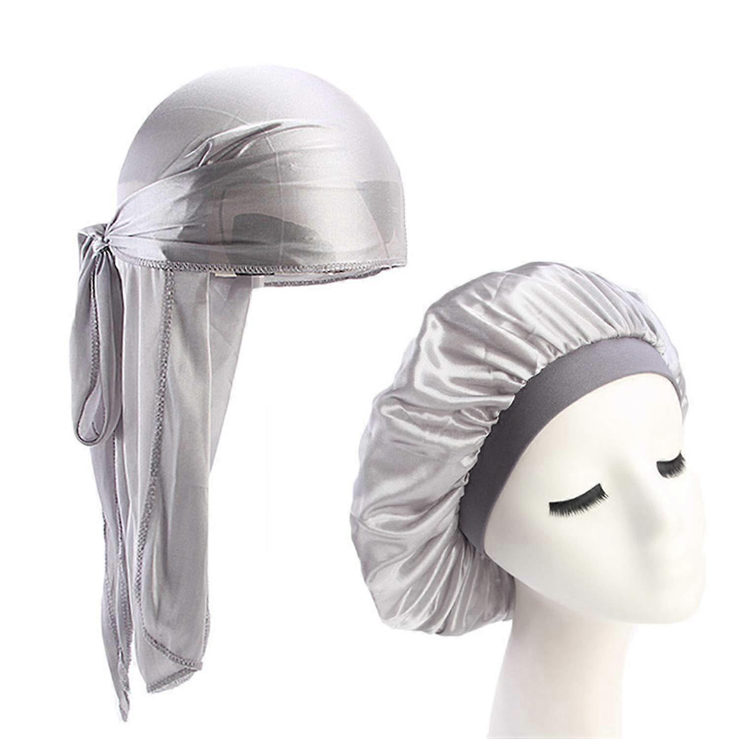 Silk Durag for Men Long Tail Silky Smooth Comfort Breathable Head Wrap Silver