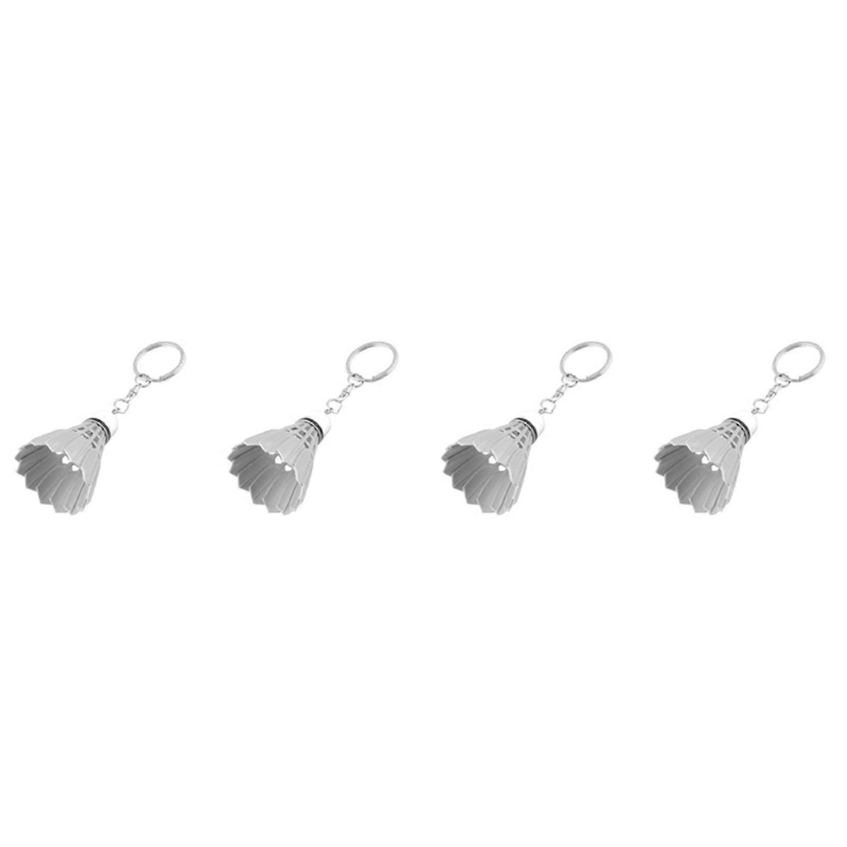 4X Keychain Handbag Split Ring Plastic Key Ring Badminton Decoration White