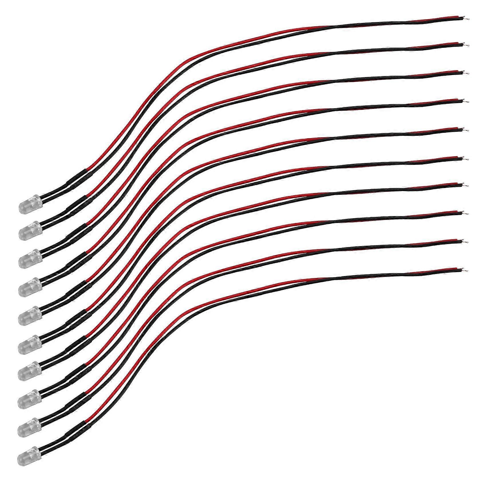 10Pcs 5mm Pre-Wired Diffused LED Diodes Light 20ma DC 3-6V White