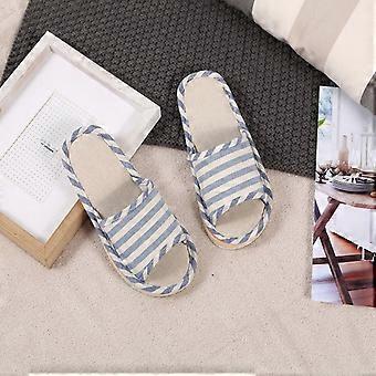 Linnen slippers voor koppels, ademende zomerslippers met antislipzool, casual platte binnenschoenen (Blauw 39)