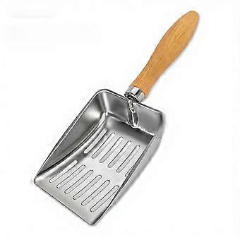 Stainless Steel Cat Litter Scoop with Wooden Handle, Large Rustproof Metal Shovel for Clumping Litter
