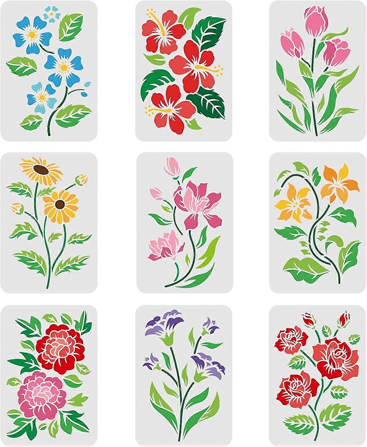 Flower Art Stencils and Templates (9 Count)