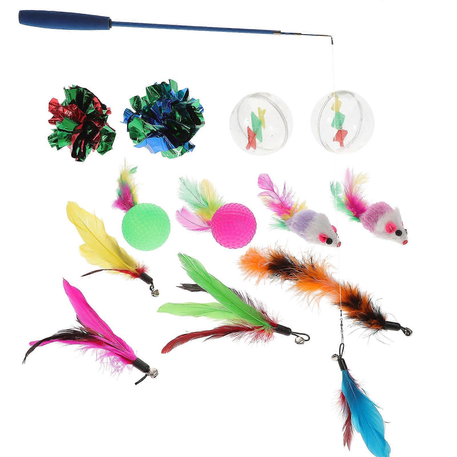 Interactive Cat Teaser Wand Toy for Cat Exercise 1Set Durable Plastic