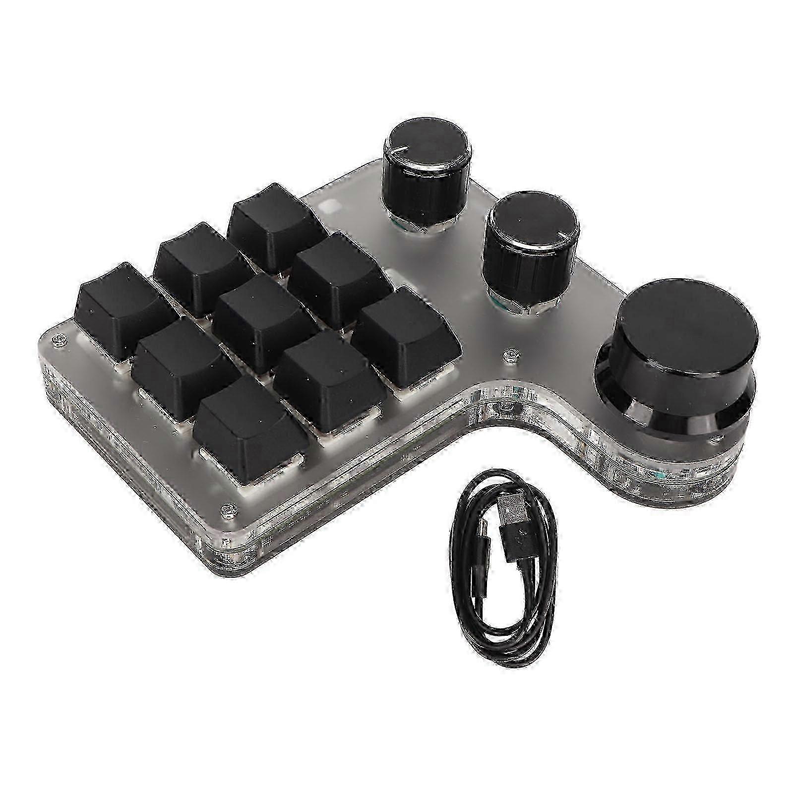Mini Programmable Keypad, 9 Keys 3 Knobs, RGB Backlit, Onboard Memory, for Gaming, Design, Shortcuts