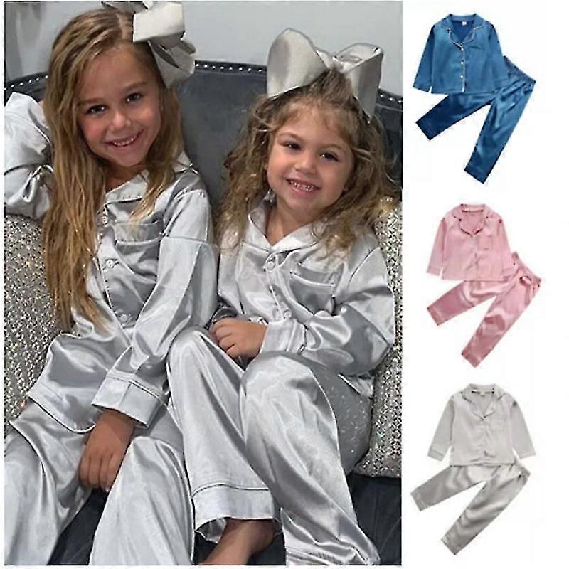 2-pack Pyjama pour enfants Silk Satin Solid Button Down Pyjamas