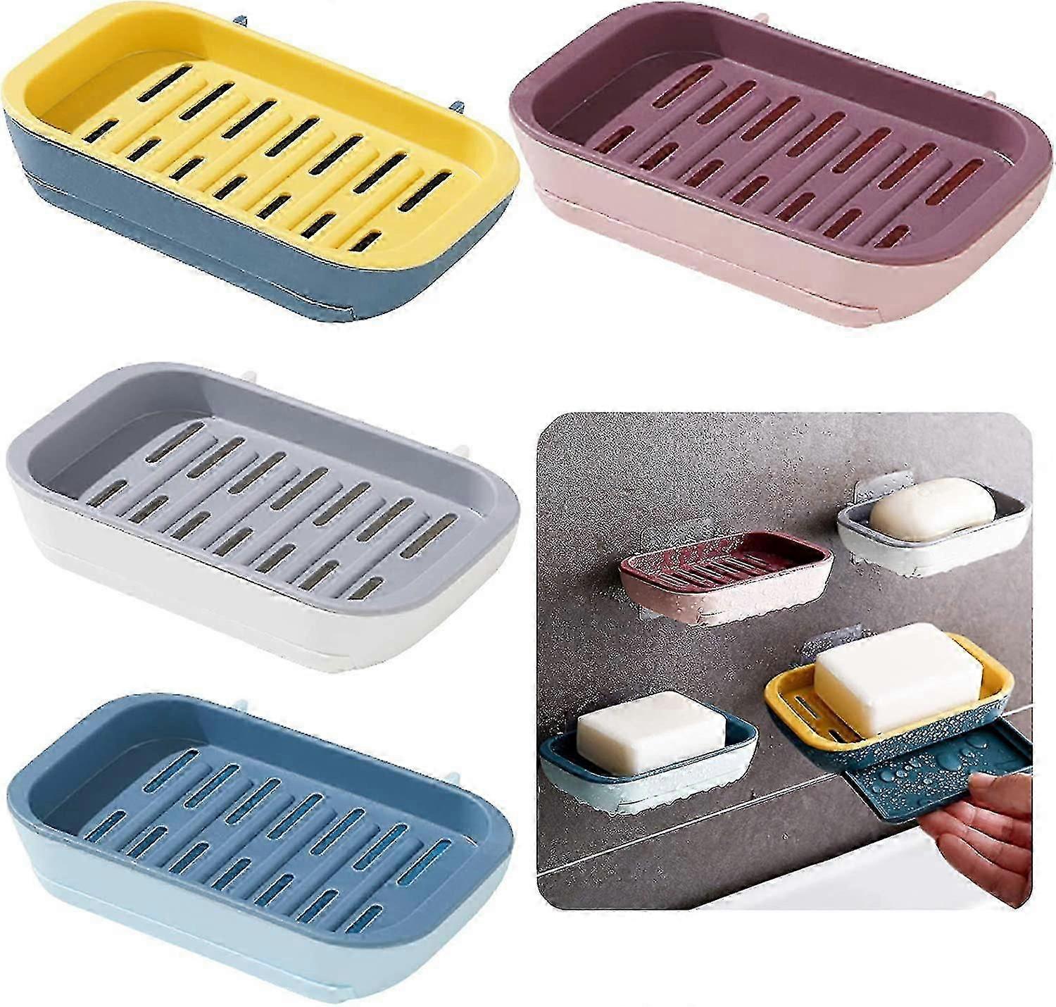 Soap Holder 4 Pieces Soap Shell Soap Box Dual Layer Self -empty Soap Shell Gift