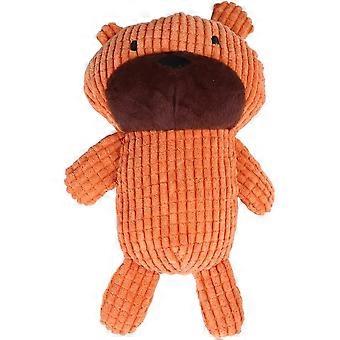 Dog Squeaky Toy Bear: Interactive Corduroy Stuff Dental Training Puppy Chew Toy Pet Teething Toy for Large Medium Small Dogs Orange -