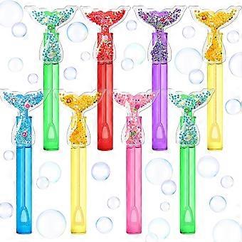 24 Pcs Mermaid Tail Bubble Wands with Glitter Star Design, Colorful Mini Bubble Wands for Under the Sea Birthday Party Favors