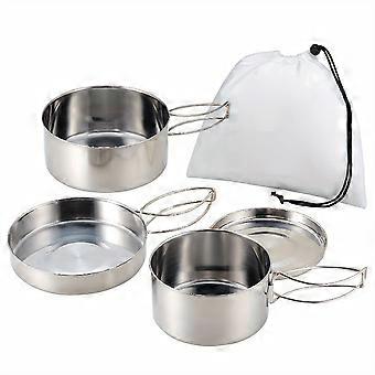 Zestaw 4 naczyń kempingowych ze stali nierdzewnej, wielofunkcyjny składany lunchbox z sztućcami, przenośny zestaw naczyń do wędrówek i plecaków