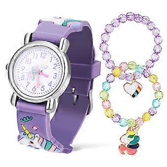 1 Set Kids Unicorn Watch Cartoon Watch with Delicate Bracelets Nice Birthday Children's Day Gifts