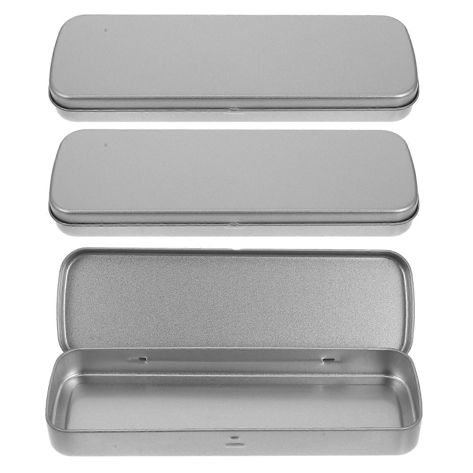 Long Rectangular Tin Box for Storage 3Pcs Metal Hinged Tin Containers