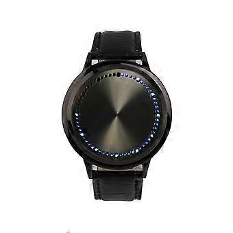 Portable Touch Screen Watch LED Round Dial Watch with PU Band Black