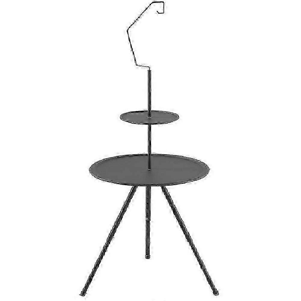 Round Camping Table Double Layer Small Folding Table Compact Beach Camp Accessories Backpacking Tool compatible with BBQ Picnics
