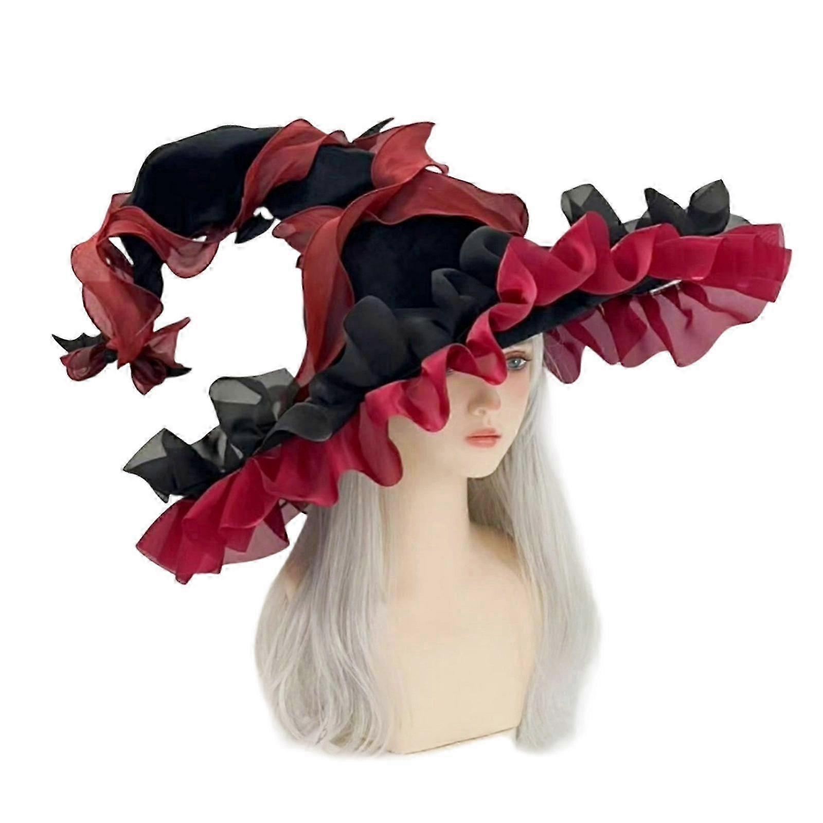 Elastic Witch Hat compatible with Halloween Costumes Soft Foldable Polyester Caps Comcompatible withtable Party Theme Accessories Red