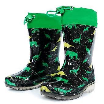 Boys' Dinosaur Pattern Shiny Rain Boots, Lightweight Odorless Waterproof, Easy to Clean and Comfortable for Outdoor Activities