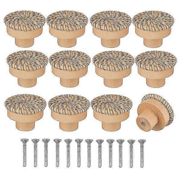 Boho Rattan Door Knobs Round Screws Compatible Boho Furniture Knobs 12pcs