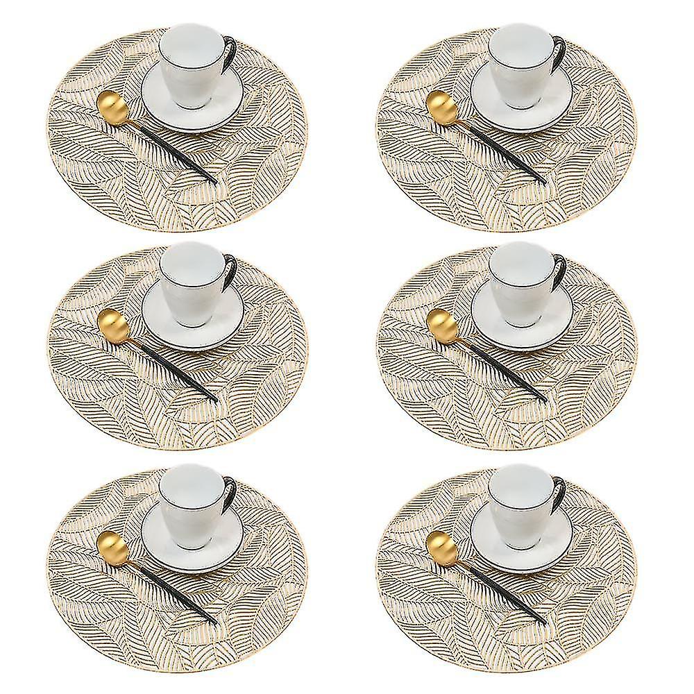 Round Placemats For Dinner Table Set Of 6 Metallic Hollow Out Leaf Table Mat Pressed Vinyl Place Mats Table Decor