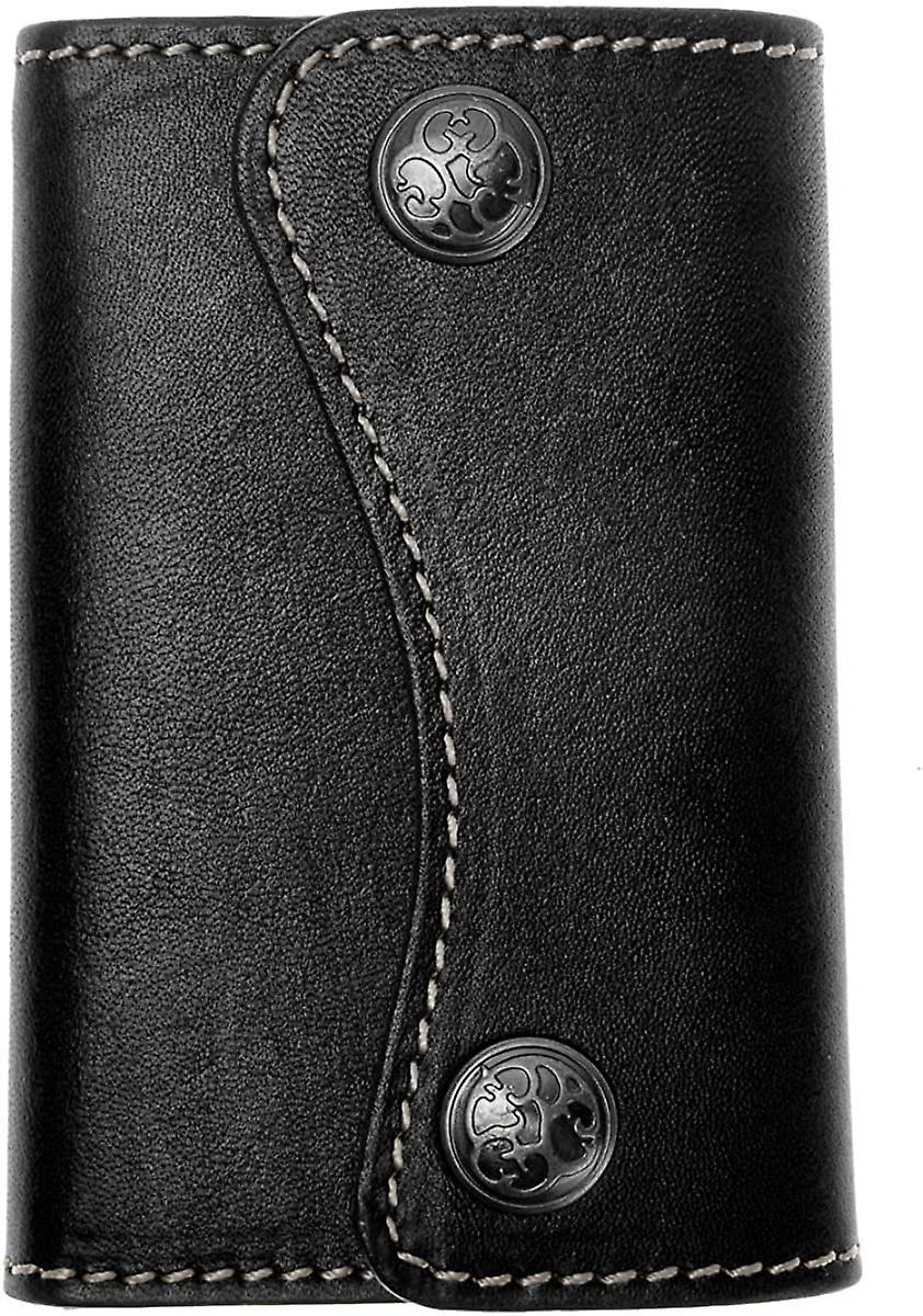 Genuine Leather Keychain Key Wallet 6 Hook Button Closure Key Holder Case With Card Holder