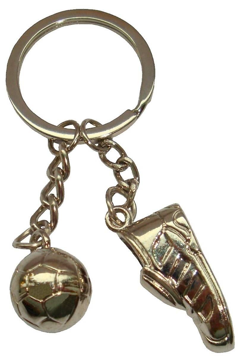 Bassin and Brown Football Boot and Ball Keyring - Silver