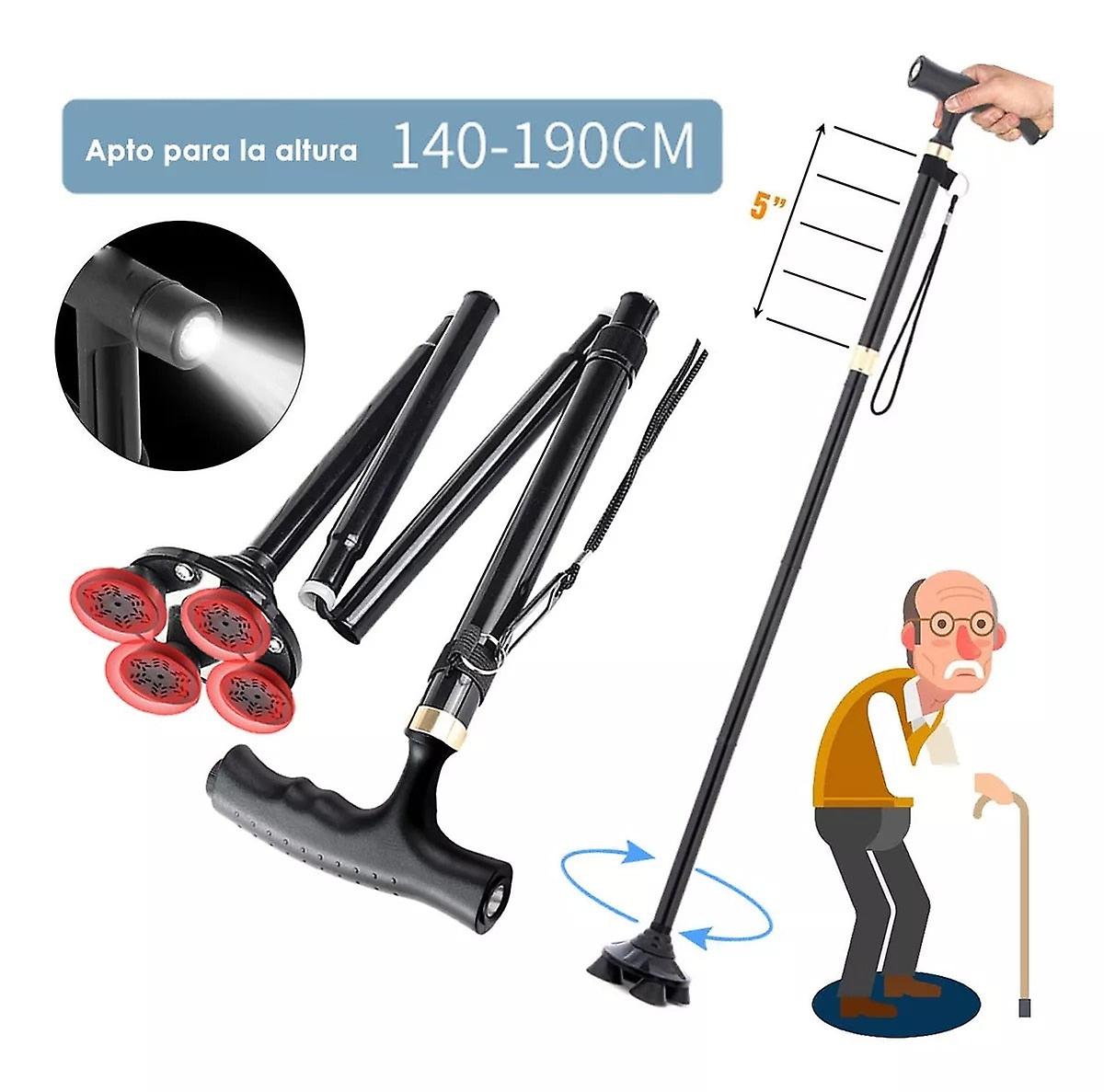 Folding Telescopic Crutches Equipped With Led Flashlight Ergonomic Grip Upgrade Non-slip Shock-absorbing Base Elderly Cane
