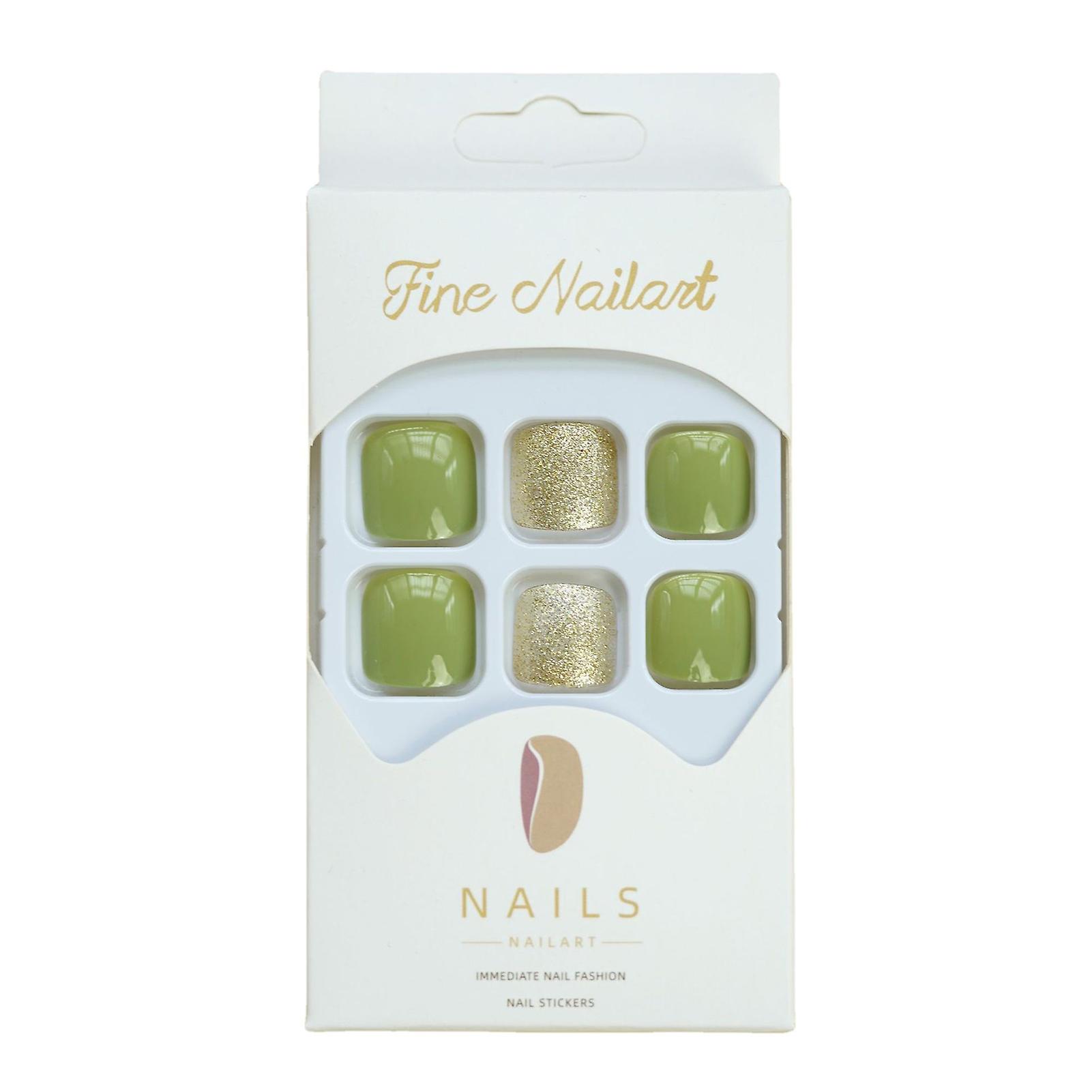 Spring Green Shiny Fake Toenails Full Cover Uv Gel Solid Color Nails