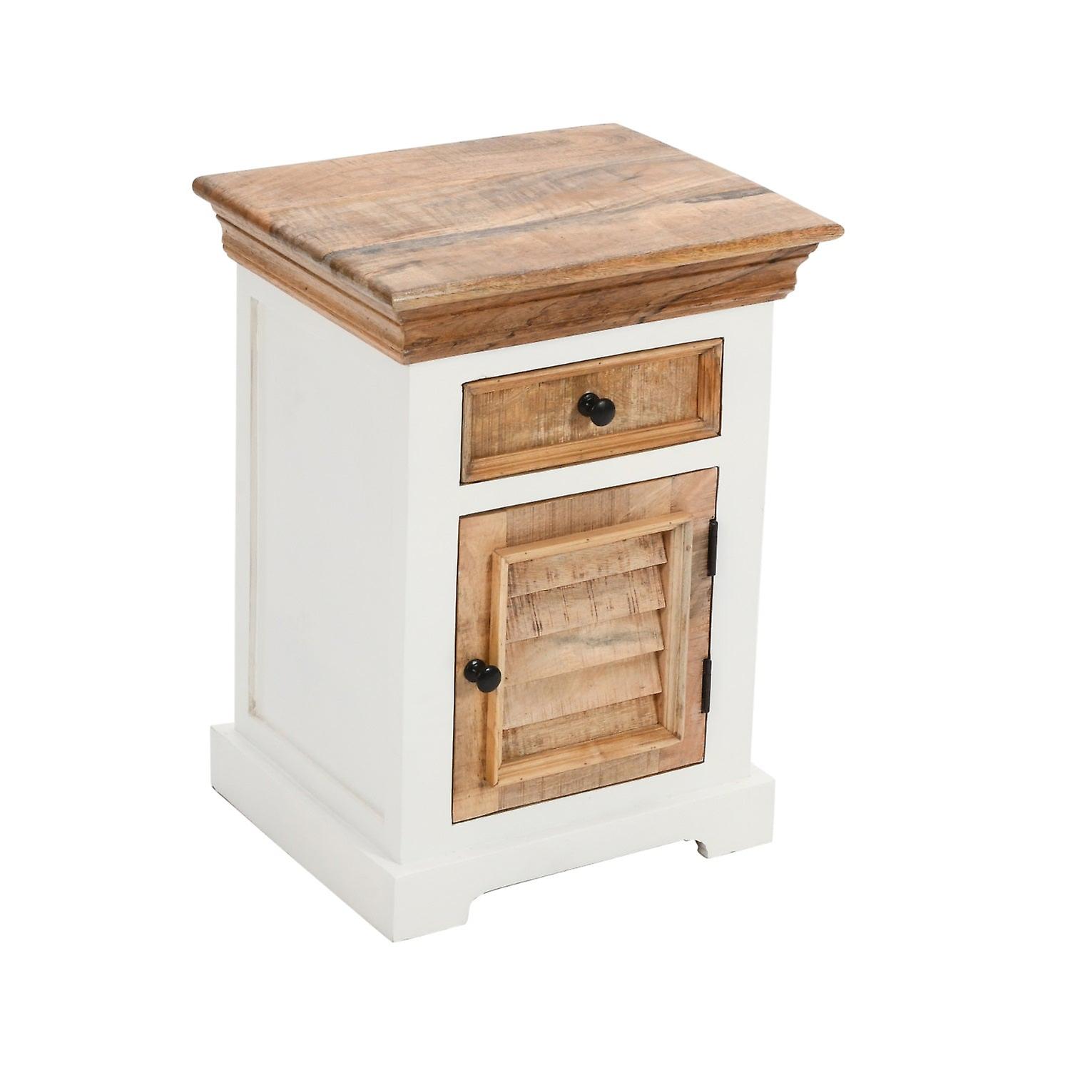 Brogyn Solid Mango Wood White Bedside Cabinet With 1 Darwer & 1 Door