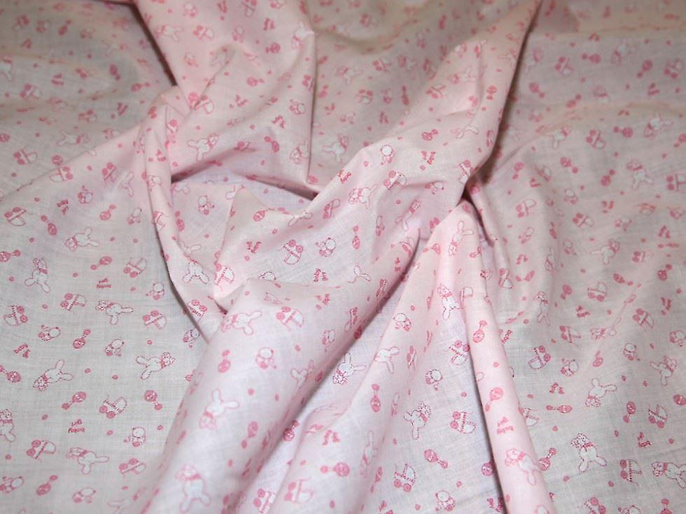 Minerva Printed Polycotton Fabric Pink - per metre