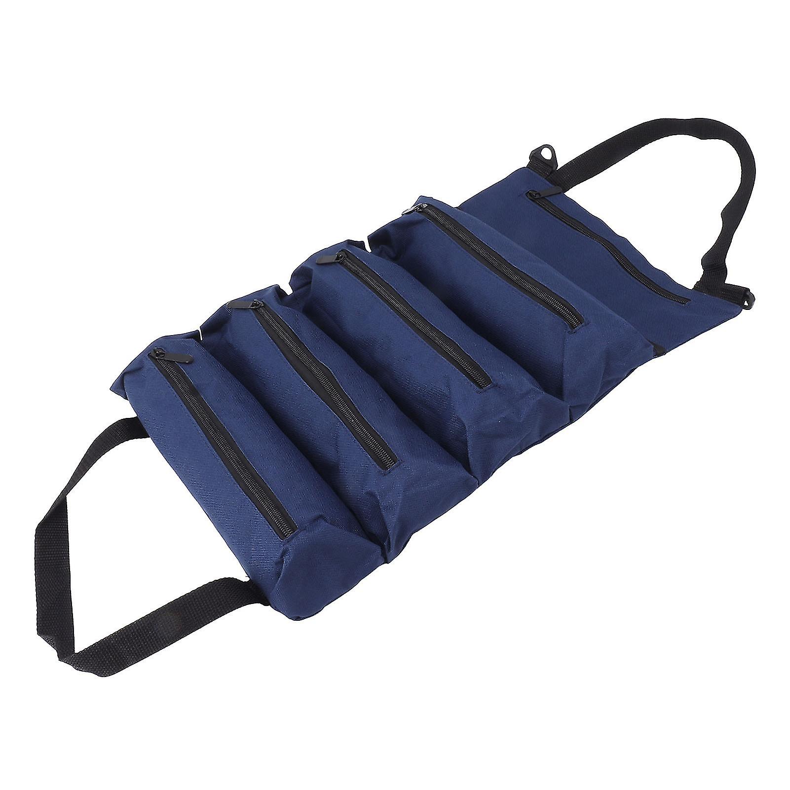 Roll Up Tool Bag 5 Zipper Pockets Portable Oxford Cloth Electricians Tool Bag for Carpenter Plumber Blue